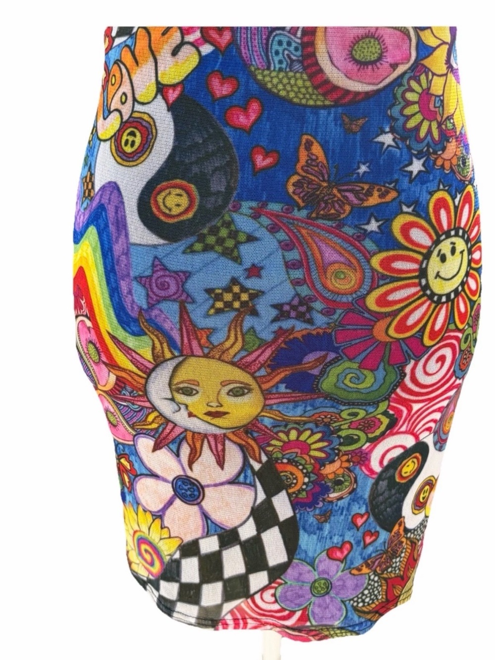 Urban Outfitters Hippie Graphic Multicolor Mesh Mini Tank Dress Size M Rare - Picture 3 of 8